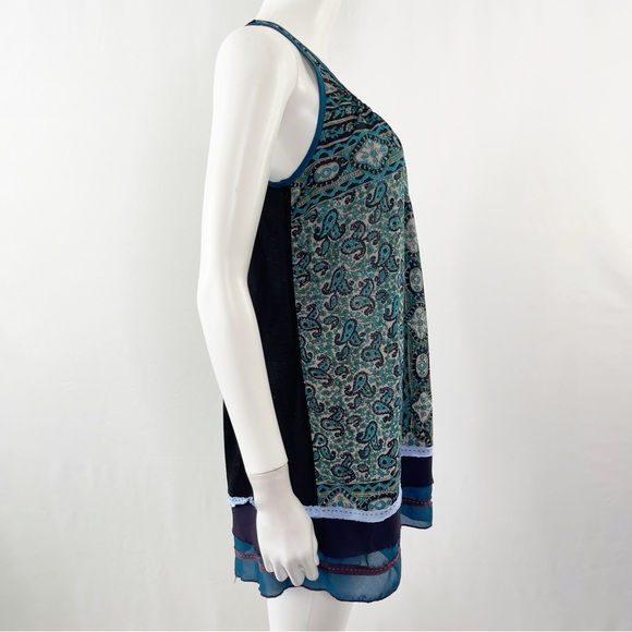 One September Anthropologie Black & Teal Paisley Sleeveless Tank Top Size XS - Picture 6 of 9